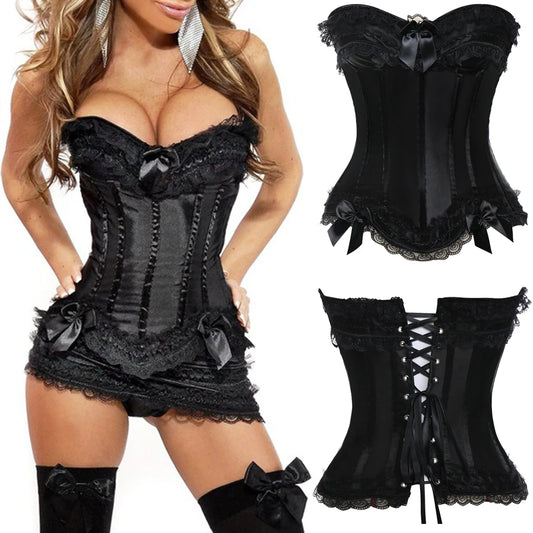 Bustier Corset Women Gothic Lace Up Boned Over bust Waist Trainer Floral Embroidery Lingerie G-String Top Corset Shapewear