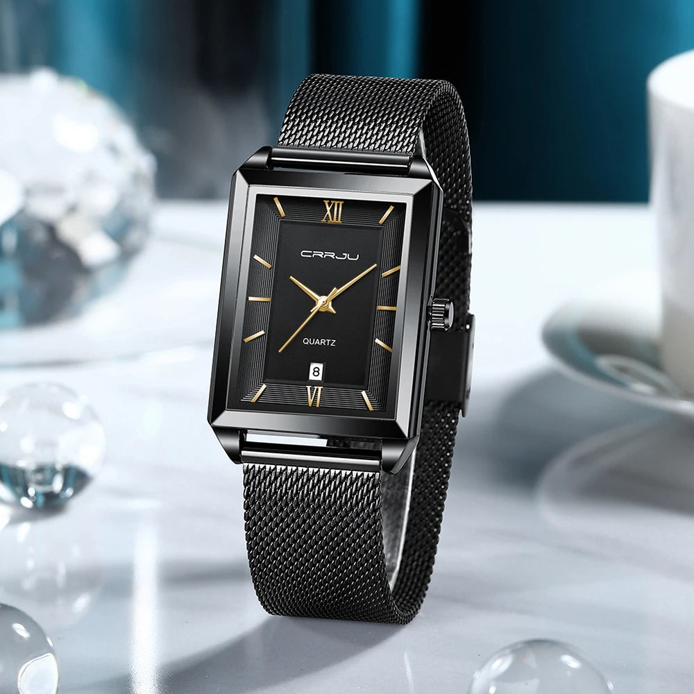Watch Men Top Brand Luxury Square Golden Quartz Stainless Steel Waterproof Wrist Watch Relogio Masculino