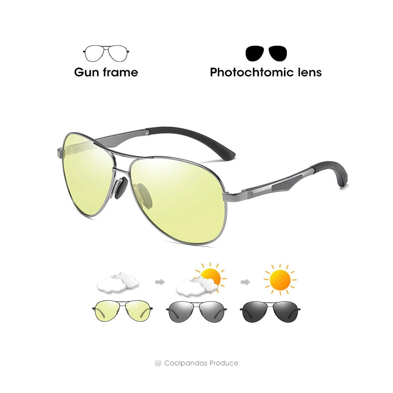 Aviation Photochromic Polarized UV400 Night Vision Driving Sunglasses for Men Women