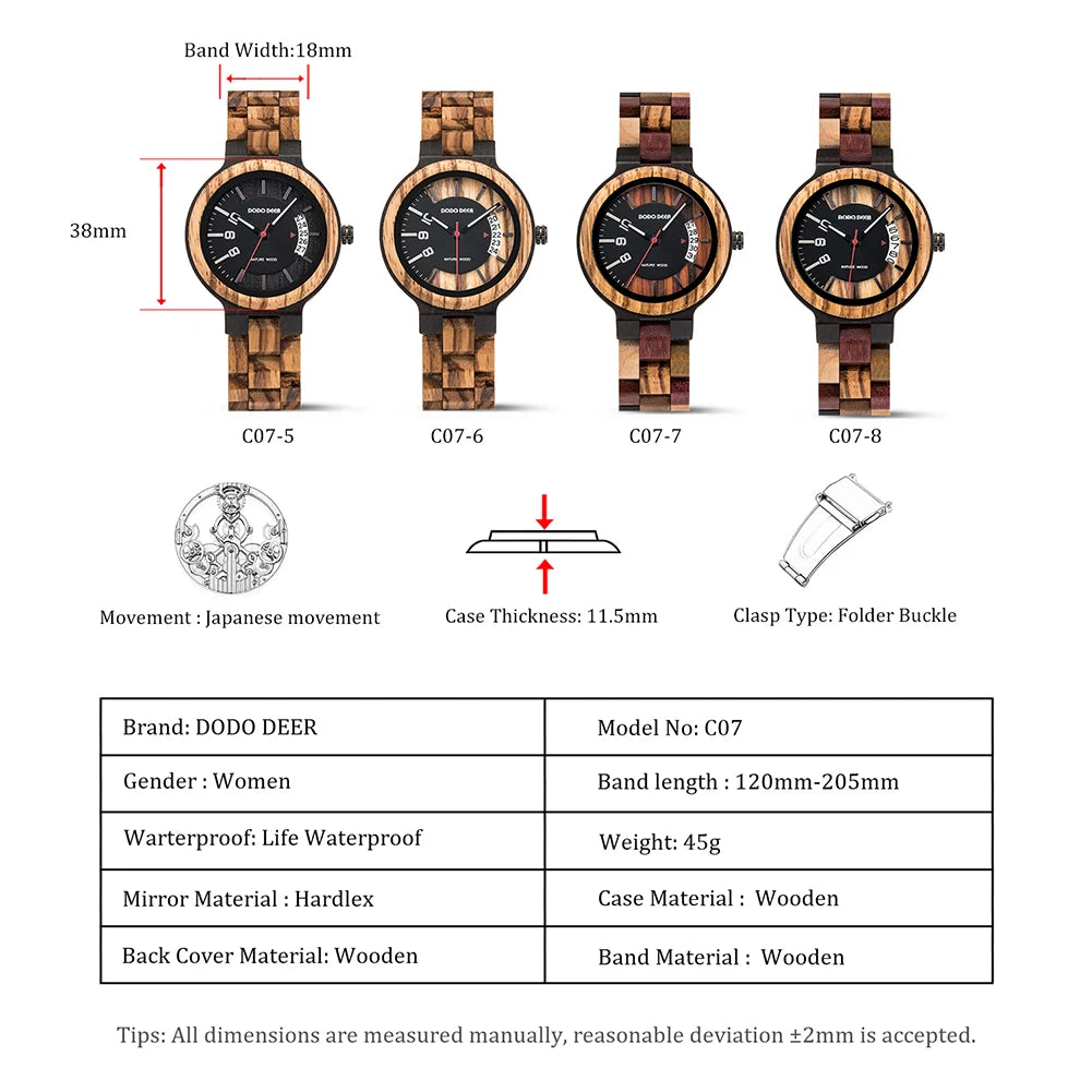 INS Style Ladies Watch in Quartz Wristwatches Auto Date Display Wooden Strap