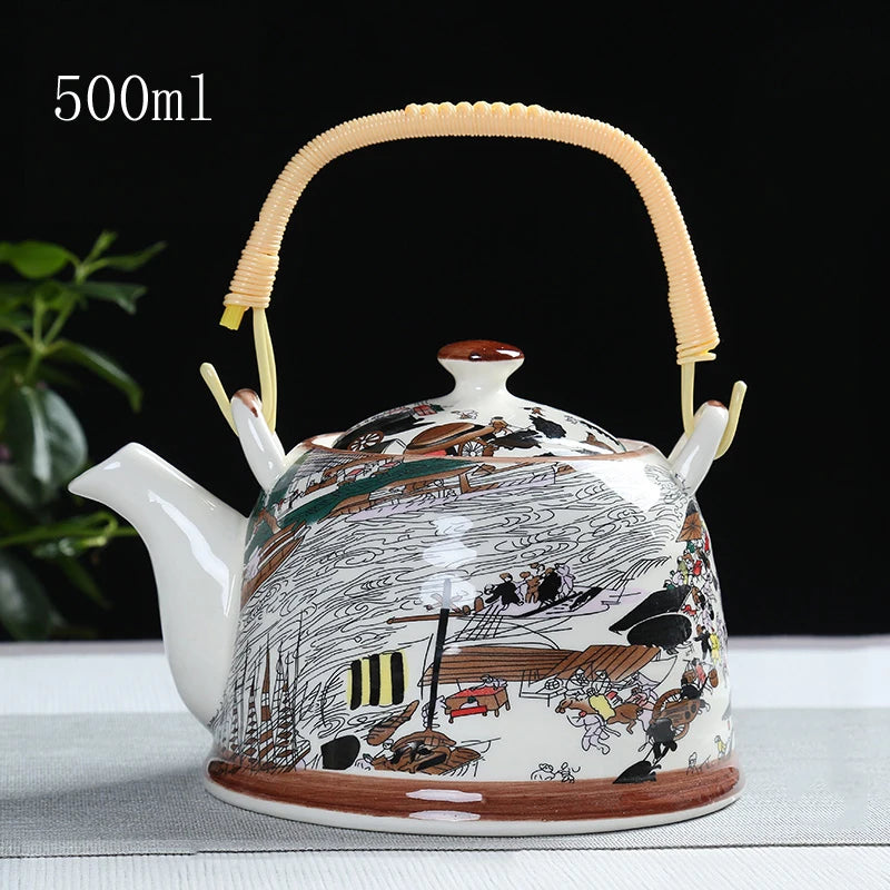 Porcelain Teapot with Strainer Net High Capacity 500 900ML Traditional Retro Ceramic Tea Set