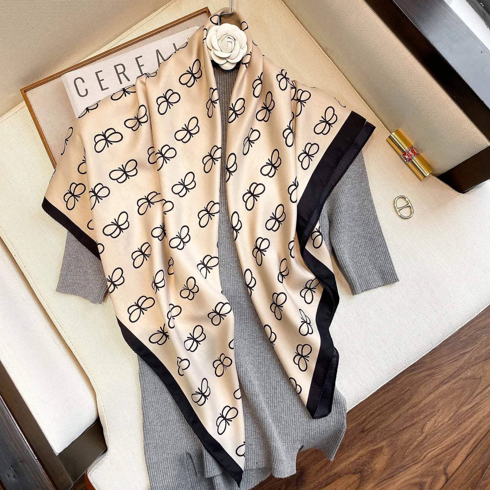 Women Scarf Silk Feeling Hair Neck Square Brand Office bandanna muffler Waiter Flight Attendants Handkerchief Rings wrap