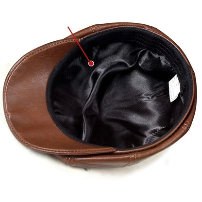 Genuine Leather Hat Cap belt Cowhide beret Warm winter cotton men padding hunting hat ear flap