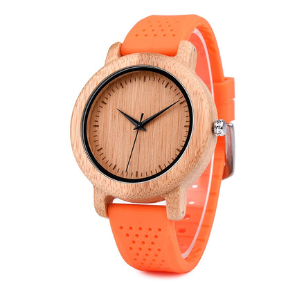 Watches Top Brand Luxury Quartz Leather Silicone Strap Bamboo Wristwatch