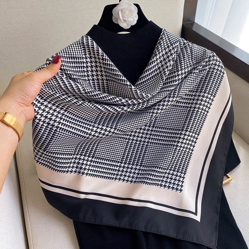 Women Scarf Silk Feeling Hair Neck Square Brand Office bandanna muffler Waiter Flight Attendants Handkerchief Rings wrap