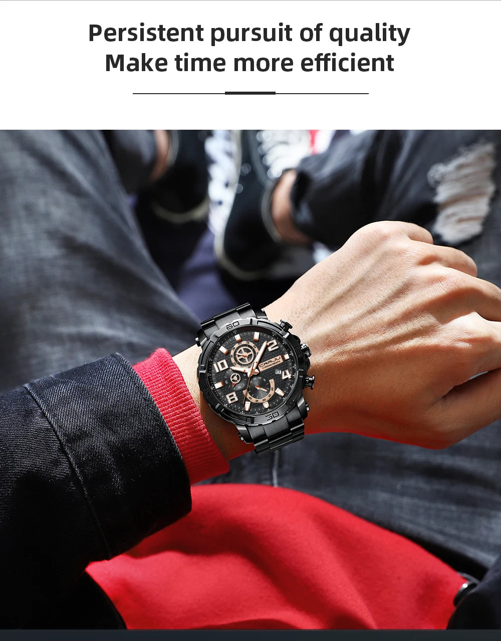 Men Watches Big Dial Waterproof Stainless Steel with Luminous handsDate Sport Chronograph Watches Relogio Masculino