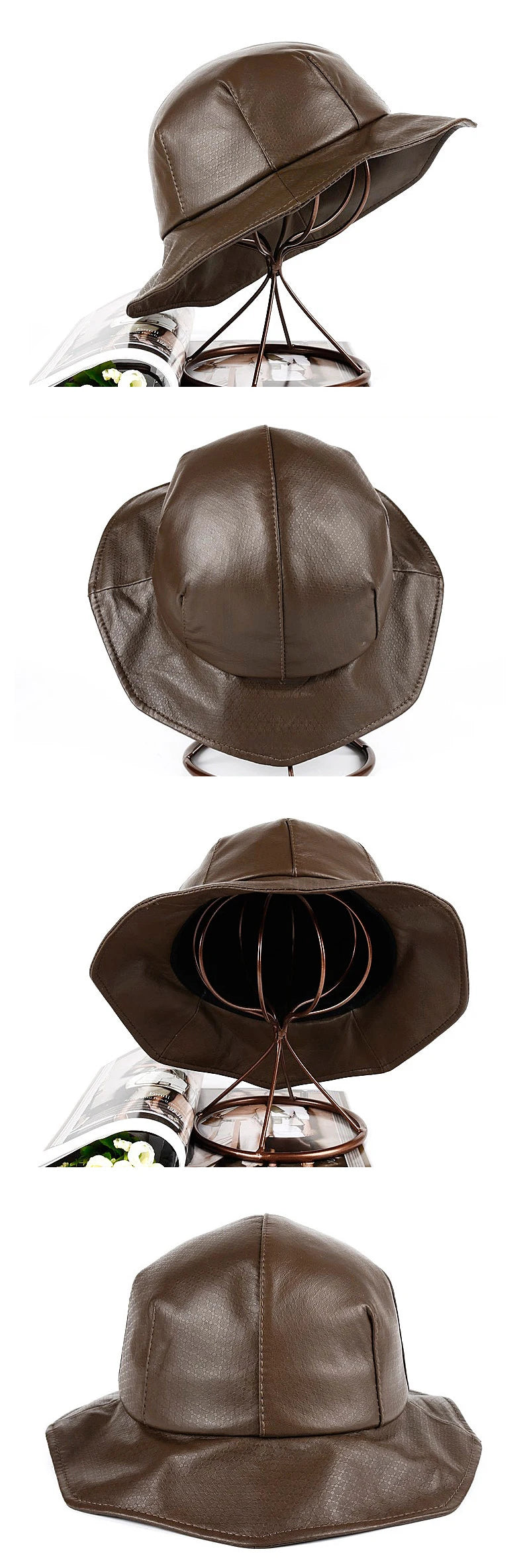 Winter Genuine Leather Hat For Women Korean British Bud Shape Big Brim Basin Caps Japanese Female White Fisherman Top Fedoras