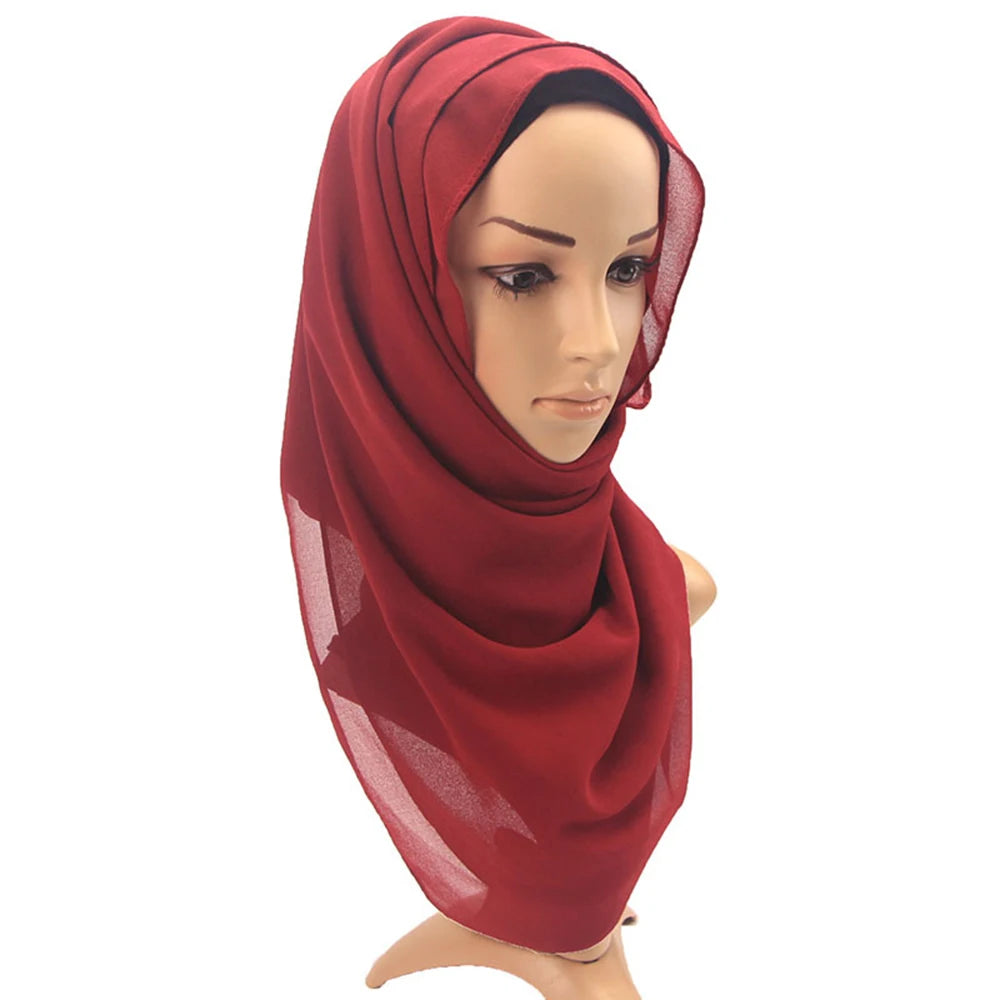 Muslim Chiffon Hijab Women Bubble Chiffon Scarf For Women Ladies Veil Muslim Islam Solid Color Malaysia Wrap Scarves