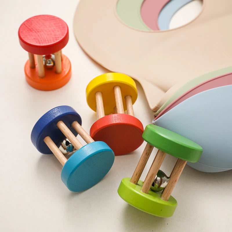 Color Wooden Rattles Toy 0-12 Months Baby Hearing Training Game Early Educational Toys Infant Toddler Hand Bell Toy