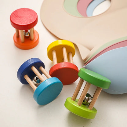 Color Wooden Rattles Toy 0-12 Months Baby Hearing Training Game Early Educational Toys Infant Toddler Hand Bell Toy