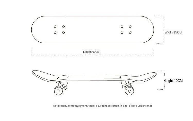 60CM Skateboard Beginner Cartoon Skateboard Maple Wood Deck Skate Board Outdoor Long Board Double Rocker Skateboard