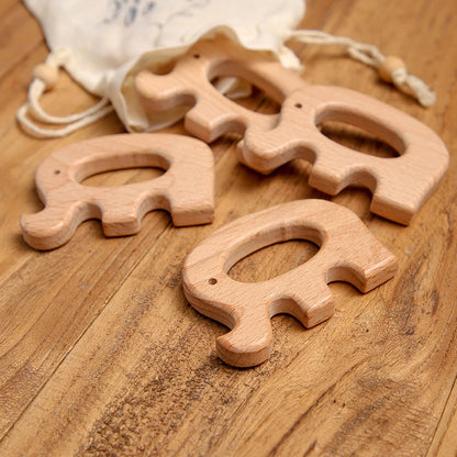 Let's Make 1PC Baby Teether Animal Wood Rings Unicorn Camera Hedgehog Food Grade Wooden Teether Nursing Pendant Teething Toys