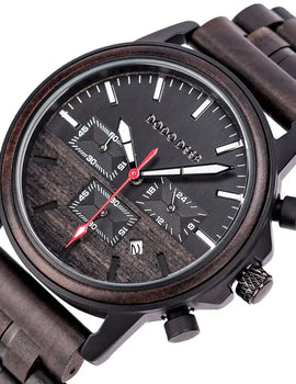 Wood Quartz Stop Watch Timer Luxury Chronograph Wristwatch Auto Date