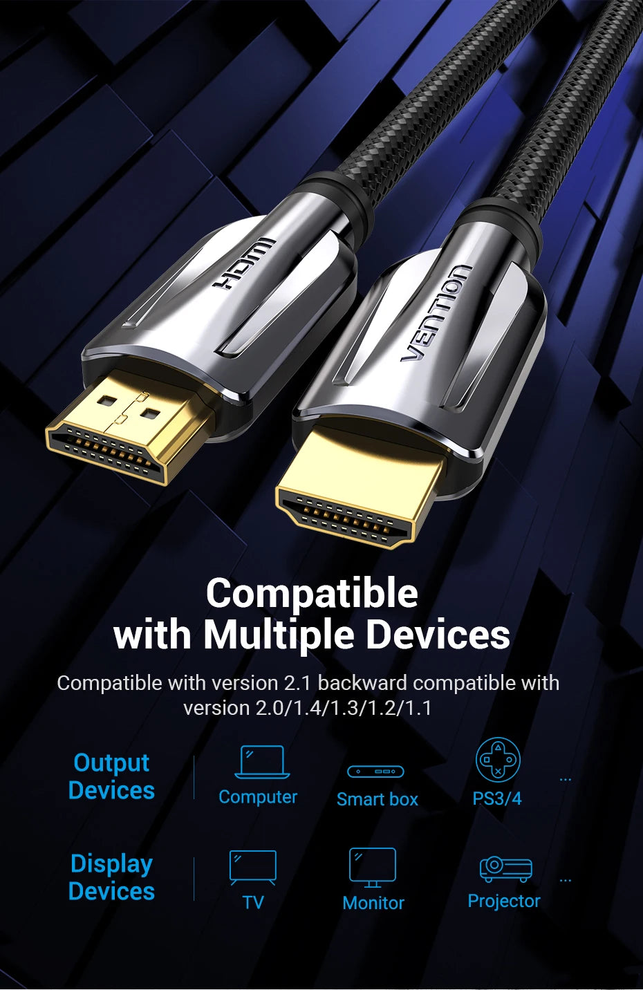 HDMI 2.1 Cable 8K/60Hz 4K/120Hz 48Gbps HDMI Digital Cables Splitter for Xiaomi TV Box HDR10+ PS5 Switch Cable HDMI 2.1