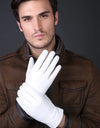 Genuine Leather White Gloves Solid Wrist Buttons Female Lambskin Driving Glove