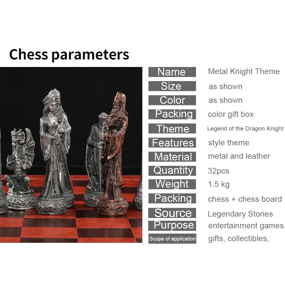 Luxury Metal Chess Set with Leather Board – Dragon Soldier Theme