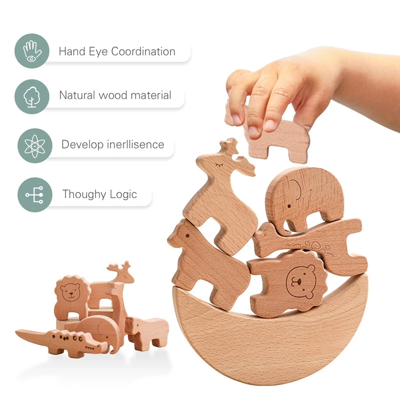 Montessori Wooden Toys for Baby Stars Moon Balance Blocks Board Games Educational Toys Children Stacking High Blocks Constructor