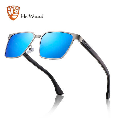 Metal Frame spring wood Temple with polarized lenses and Blue colors and sunglasses