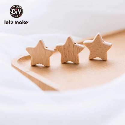 10PC Baby Wooden Teether Animal Beads Beech Rodent Star DIY Pacifier Chain Teething Bracelet Accessories Montessori Newborn Gift