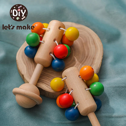 let's make Baby Wood Toys Rattle Newborn Infant Montessori Educational Wooden Ball 0 Up To 1 Year Games For Babies Gift New