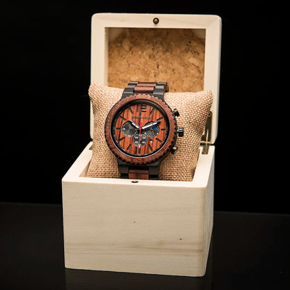 Watches Wooden Wrist Stop Watch Quartz Chronograph Luminous Hands Auto Date