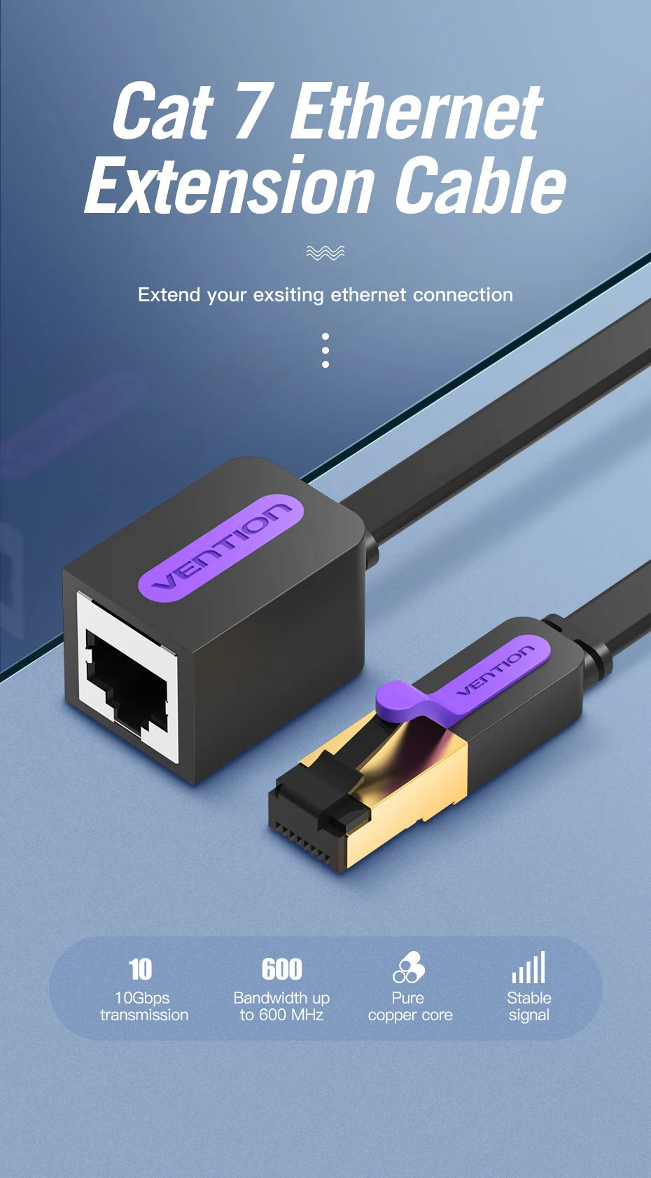 Cat7 Ethernet Extension Cable RJ45 Cat7/Cat6 Male to Female Rj45 Ethernet Extender Adapter for PC Laptop Ethernet Cable