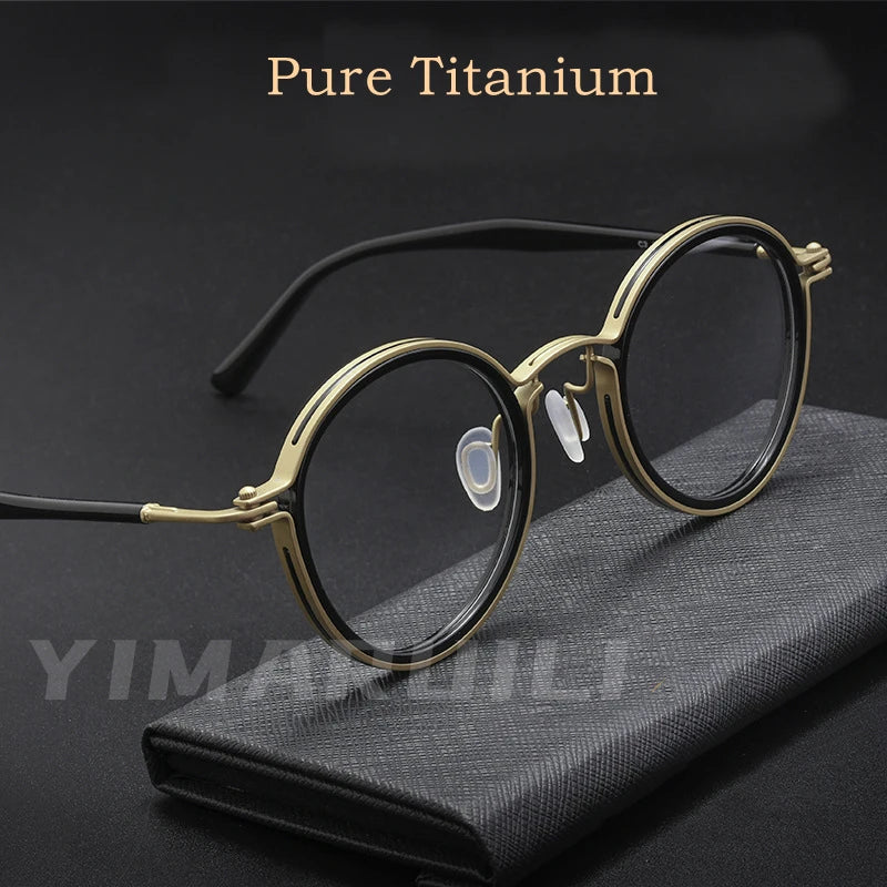 Retro Plate Pure Titanium Round Eyeglasse Frame Ultra-light and Comfortable Optical Prescription Glasses Frame H33088