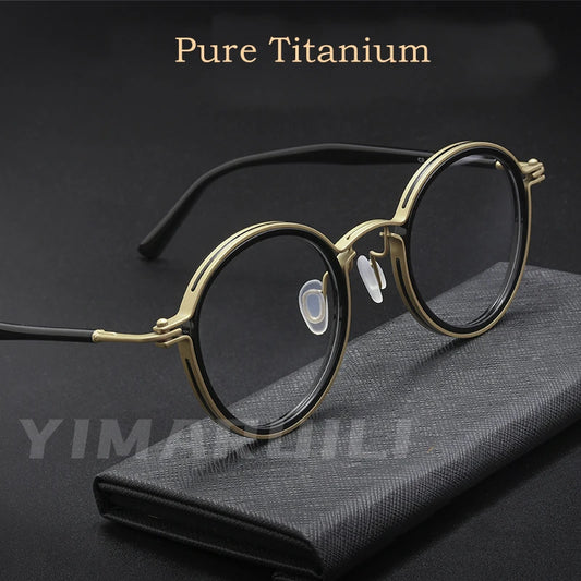 Retro Plate Pure Titanium Round Eyeglasse Frame Ultra-light and Comfortable Optical Prescription Glasses Frame H33088