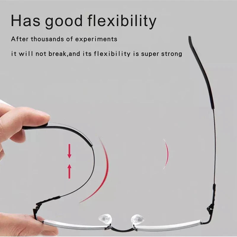 Titanium Alloy Multifocal Reading Glasses Progressive Half Frame Prescription Eyeglasses Anti-Blue Glass Frame Men +4