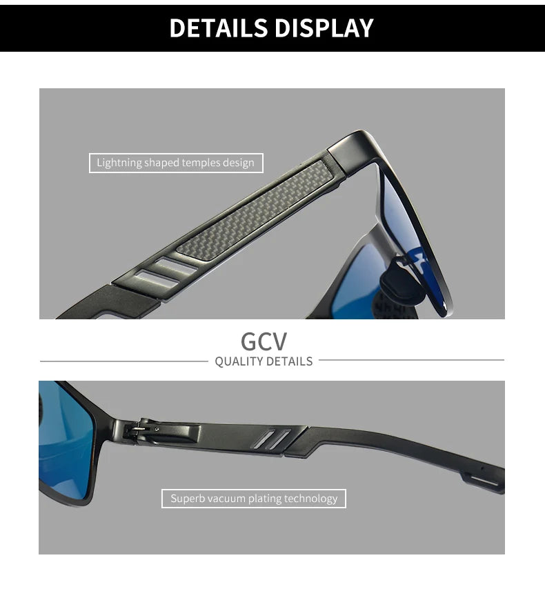 Rectangle Men Polarized Sunglasses Aluminium Magnesium UV400 Driving Eyewear Mirror Lens