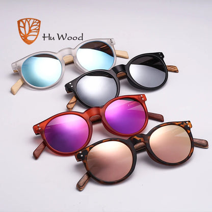 Polarized Sunglasses Wood Earpieces Fashion Round Sun Glasses Mirror Lens UV400