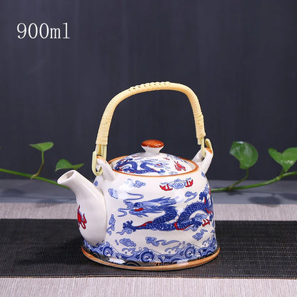 Porcelain Teapot with Strainer Net High Capacity 500 900ML Traditional Retro Ceramic Tea Set