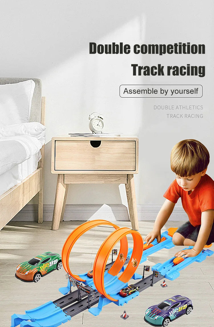 Stunt Speed Double Car Wheels Model Toys For  Racing Track Diy Assembled Rail Kits Educational Interactive Boy  Toy