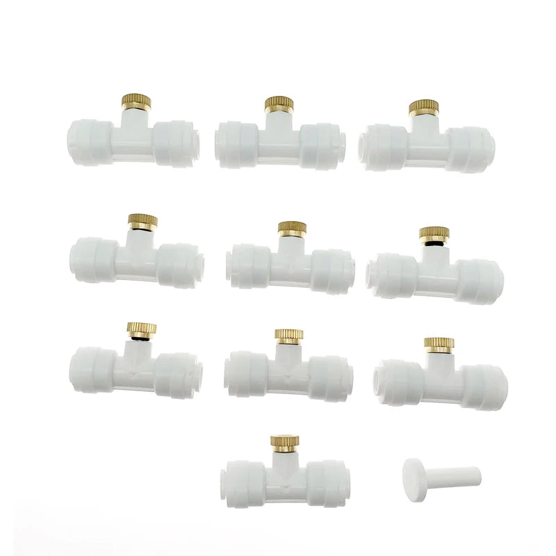 10pcs 1/4'' Tube OD Plastic Slip Lock (Quick Connect) Garden Fogging Misting Nozzle Tees with Brass Sprayer (0.1-0.6mm)