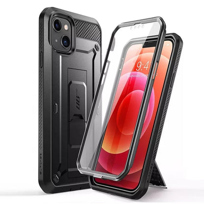 For iPhone 13 Case 6.1" (2021 Release) UB Pro Full-Body Rugged Holster Cover with Built-in Screen Protector & Kickstand