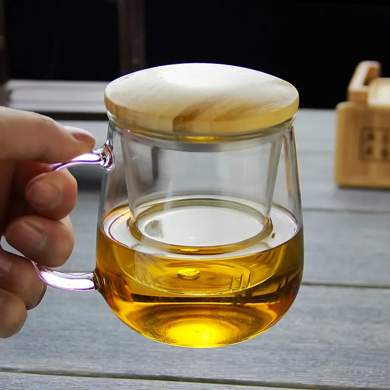 Creative Glass Tea Infuser Cup With Filter Transparent Flower Teacup  Handle Bamboo Lid Heat-resistant Fruit Tea Mug Drinkware