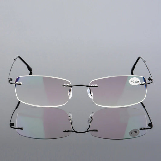 Rimless Memory Alloy Reading Glasses with Brown Lenses