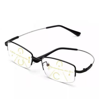 Titanium Alloy Multifocal Reading Glasses Progressive Half Frame Prescription Eyeglasses Anti-Blue Glass Frame Men +4