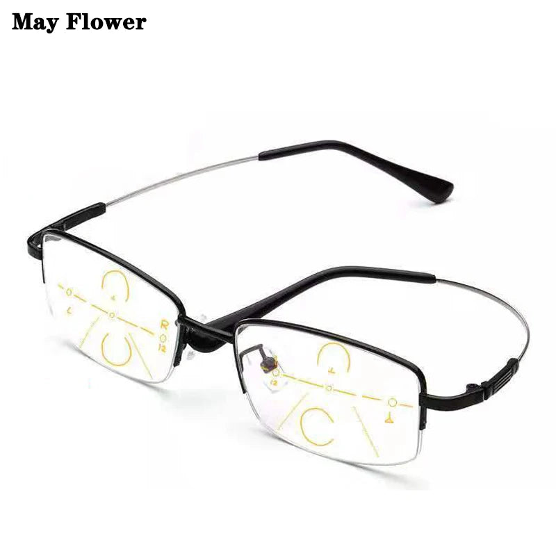 Progressive Reading Glasses with Titanium Alloy Half Frame
