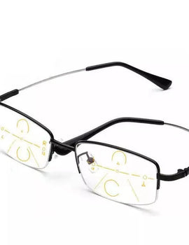 Titanium Alloy Multifocal Reading Glasses Progressive Half Frame Prescription Eyeglasses Anti-Blue Glass Frame Men +4