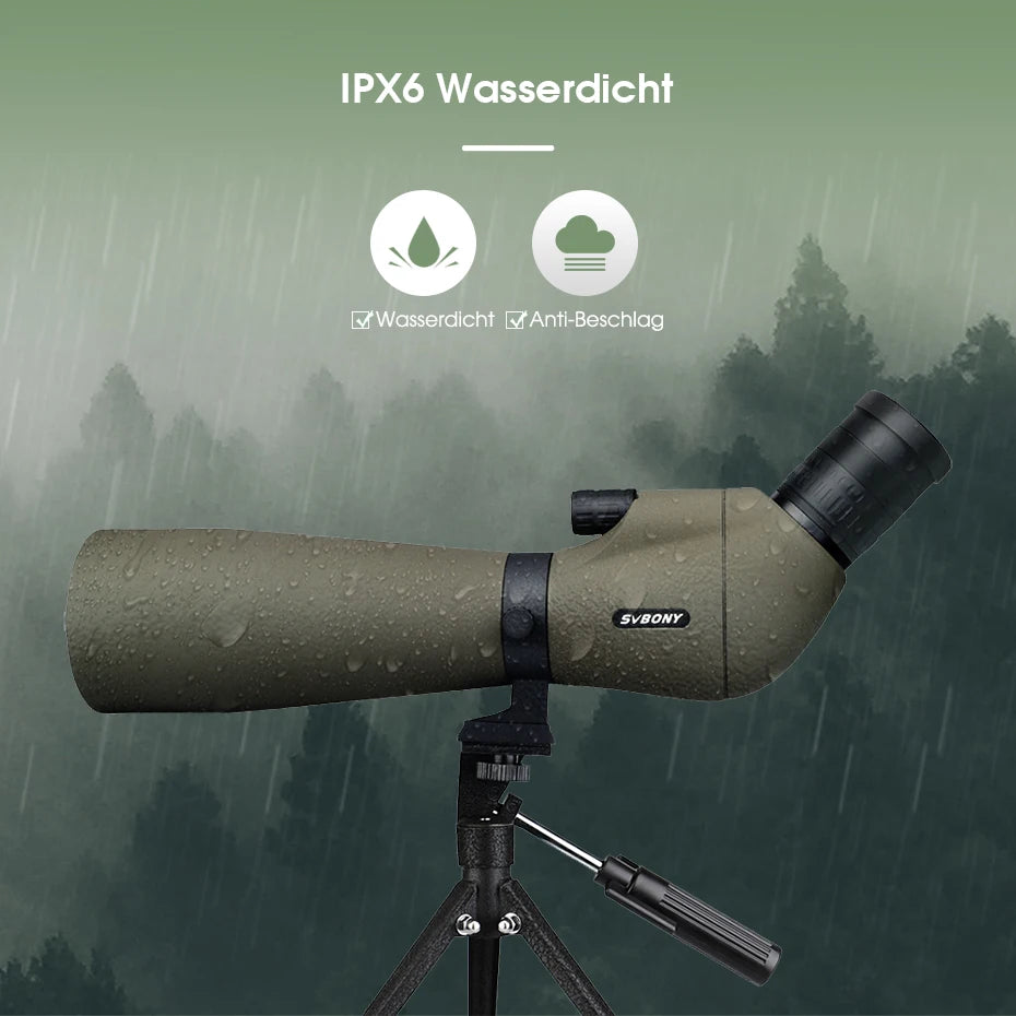 SV401 20-60x80 Spotting Scope BK7 Silver + MC Prism IPX6 Waterproof spyglass with Tripod Camping Equipment