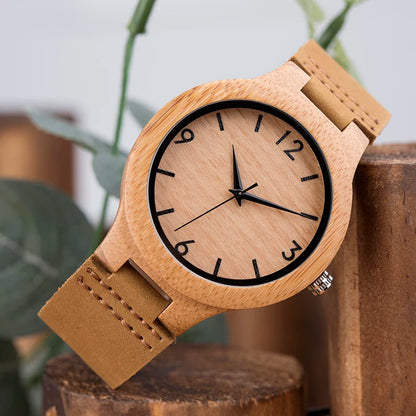 Bamboo Couple Watch Quartz Handmade Leather Ladies Wrist watches Lover's Customized Engrave Logo