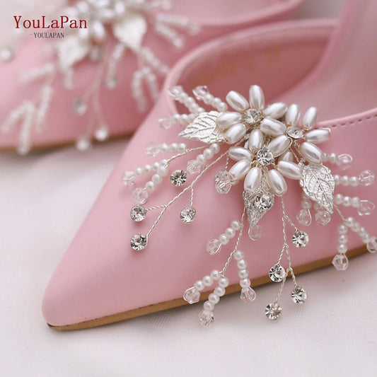 Trenndy Pearl Beaded Bridal Wedding Shoes Clips Rhinestone Alloy Leaf Shoes Accessories for High Heels Shoes Buckle