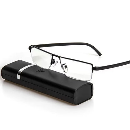 Anti Blue Light Reading Glasses Men Women Black Glasses Alloy Frame Eyeglasses With Case Diopter +1.5+2