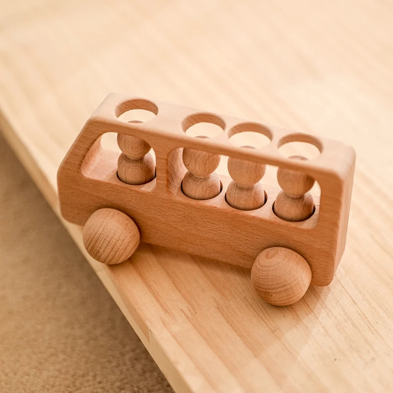 1Set Montessori Wooden Toys for Kids Wooden Peg Dolls Bus Car Children Educational Toys Beech Wood Car Blocks Baby Birthday Gift