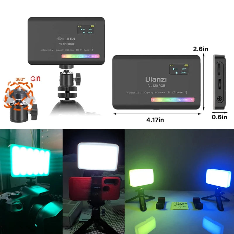 RGB LED Video Light 2500K–9000K Dimmable Photography Light Rechargeable Camera Fill Lamp