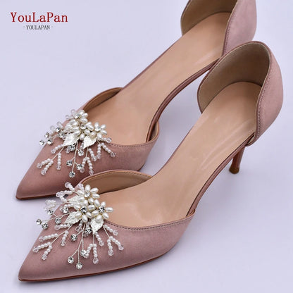 Trenndy Pearl Beaded Bridal Wedding Shoes Clips Rhinestone Alloy Leaf Shoes Accessories for High Heels Shoes Buckle