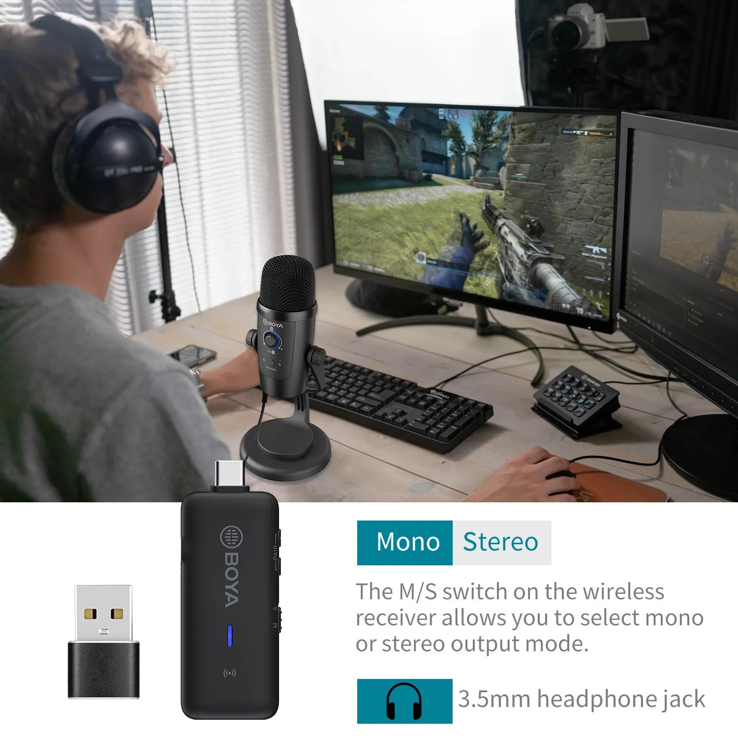 BY-PM500W Desktop Wireless USB Microphone for PC Smartphone Android iPhone Mac Windows Youtube Recording Streaming Gaming