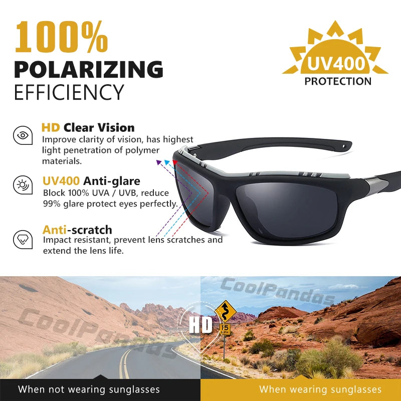 Square Polarized Tactical UV400 Mirror Sunglasses for Men Women Outdoor Driving Glasses