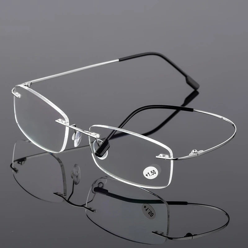 Rimless Memory Alloy Reading Glasses with Brown Lenses